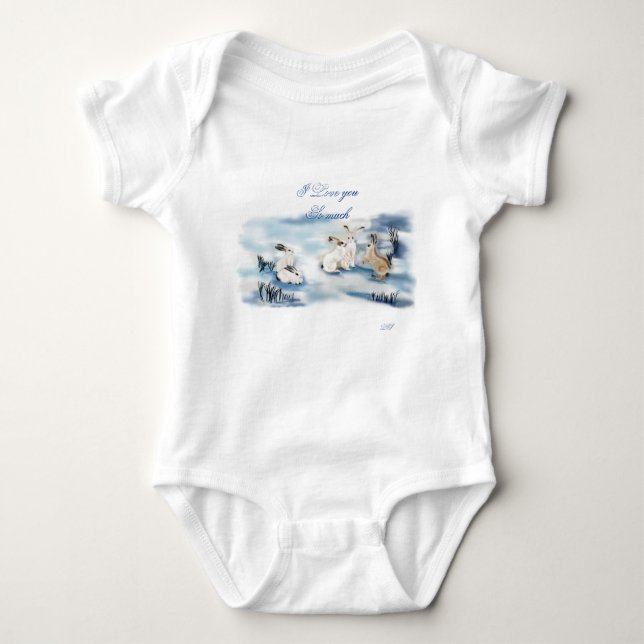 T-shirt adorable rabbits digital drawing  baby bodysuit (Front)