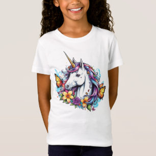 T-Shirt - Beautiful Unicorn with Butterfly, Flower