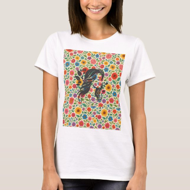 t shirt bloom burst -multi colour flower art tee (Front)