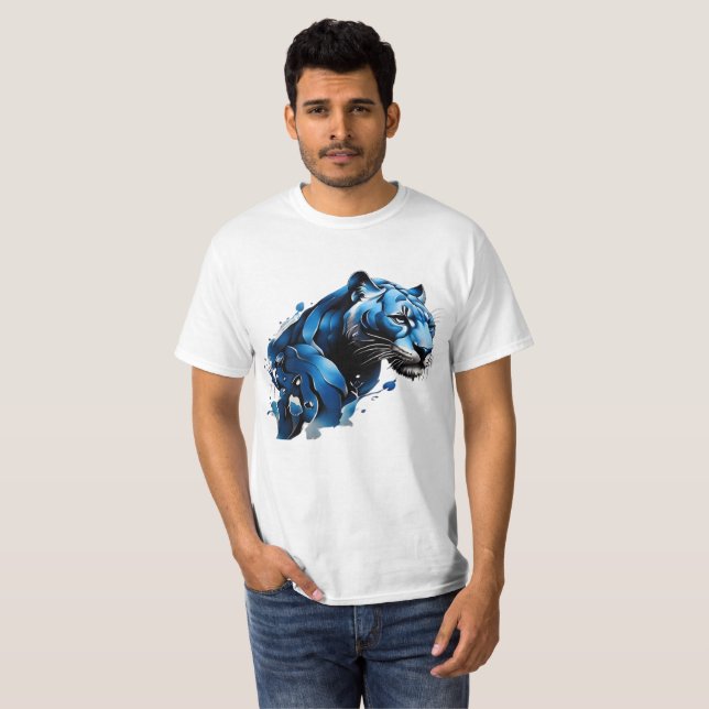 T-Shirt Blue Pantha Design Jumping (Front Full)