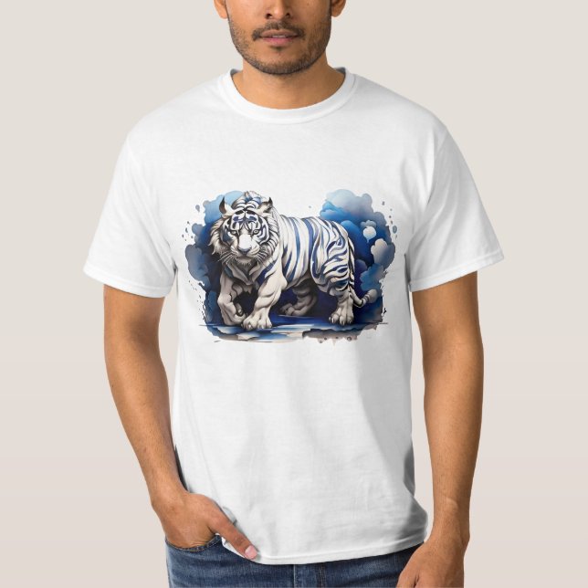 T-Shirt Blue Tiger on clouds Design Angry Stalking (Front)