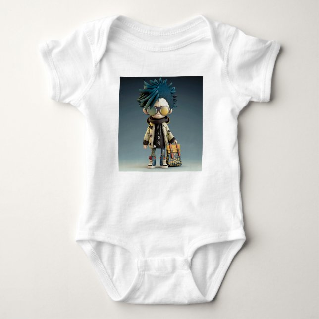 T-Shirt Bodysuit with Whimsical Cartoon Animation (Front)