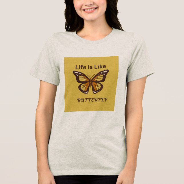 T shirt Brown Retro Butterfly Design  (Front)
