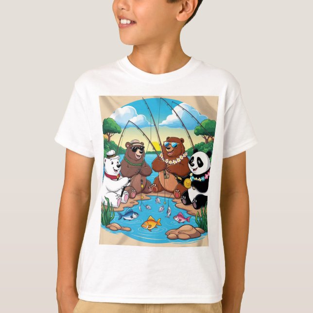 T-Shirt cartoon bears fishing (Front)