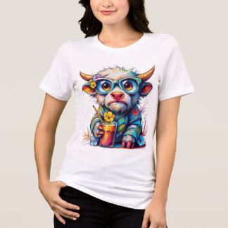 T-shirt Colourful Cow with a Cool Drink Tri-Blend Shirt