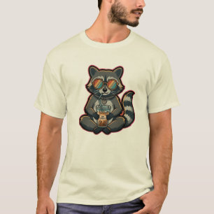 T-Shirt Cool Racoon Drinking Oat Milk Iced Coffee