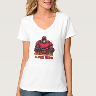 T-Shirt  "Crimson Defender Women's V-Neck Superher