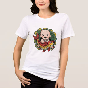 T-Shirt Cute Boy with Lucky Koi Tri-Blend Shirt