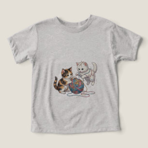 T-Shirt Cute Playful Kittens with Ball of Yarn T-S