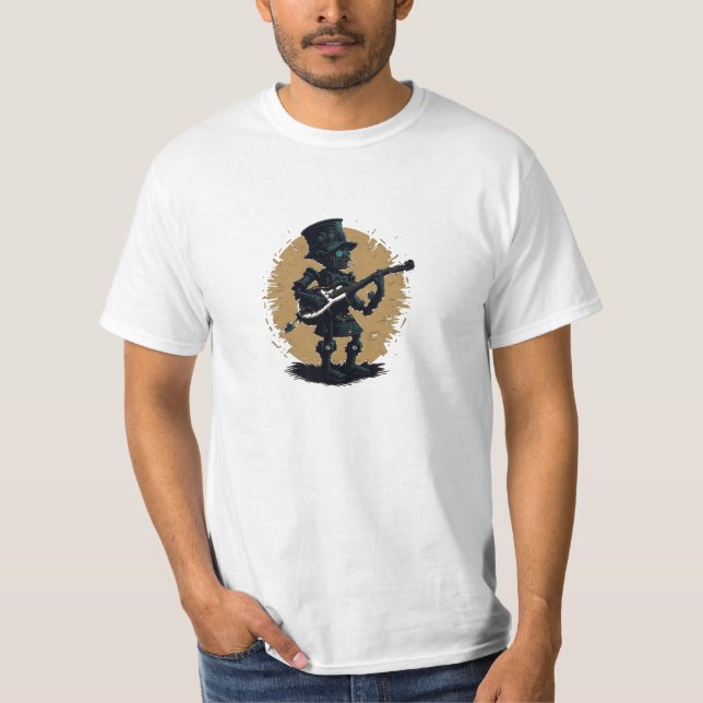 T-shirt cute robot steampunk guitar (Front)