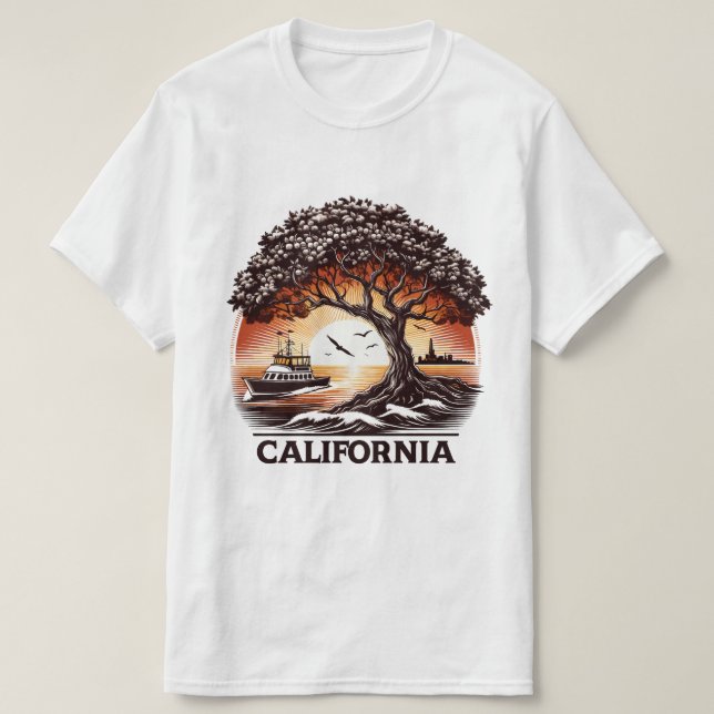  T-Shirt Design of sunset of sea with California (Design Front)