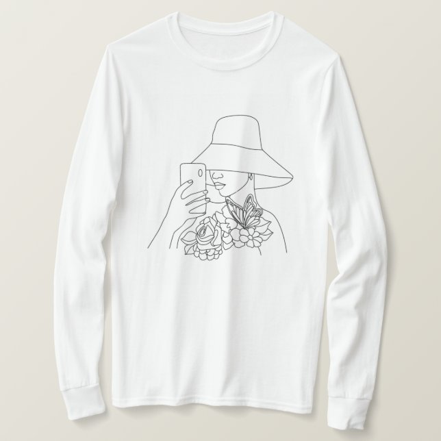 t-shirt design of woman art with mobile watching (Design Front)