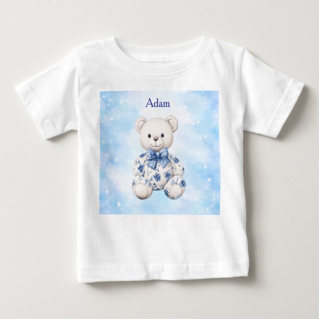 T-Shirt-Editable Blue Chinoserie  Baby Shower  T-Shirt (Front)