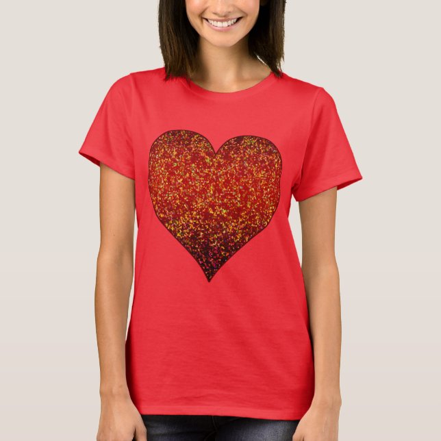 T-Shirt Glitter Graphic Heart Red (Front)