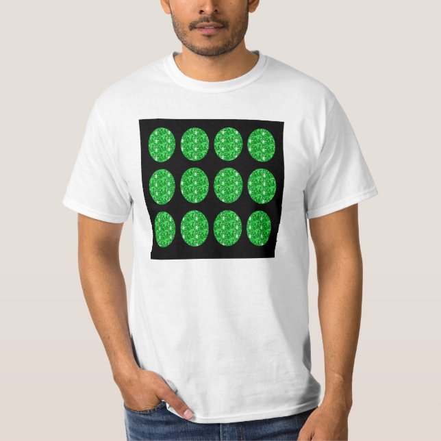 T-Shirt Green Glitter Circles On Black (Front)
