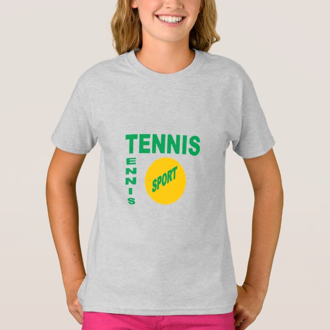 T-shirt gris filles  DESIGN  TENNIS  SPORT (Front)