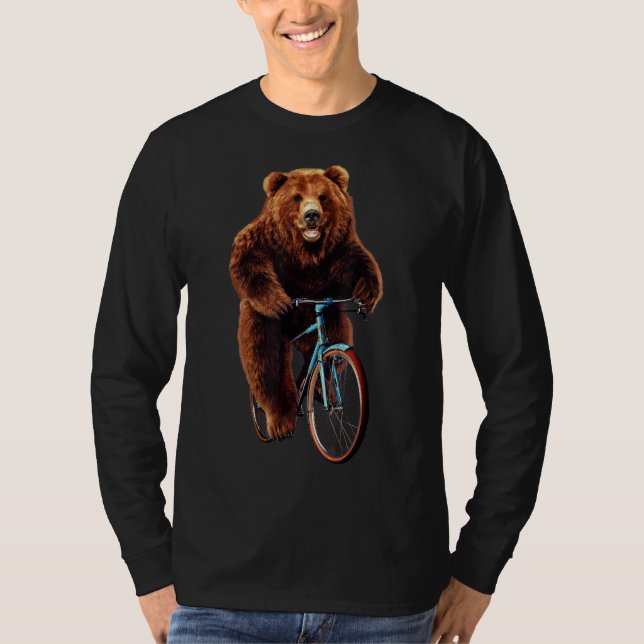 T-Shirt - Happy Grizzly Bear Cycling Mountain Bike (Front)