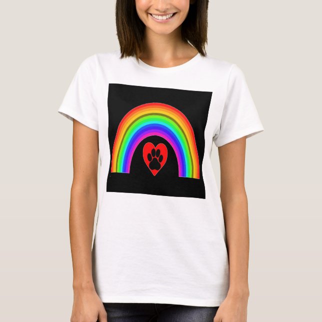T-Shirt Heart With Paw Under A Rainbow (Front)