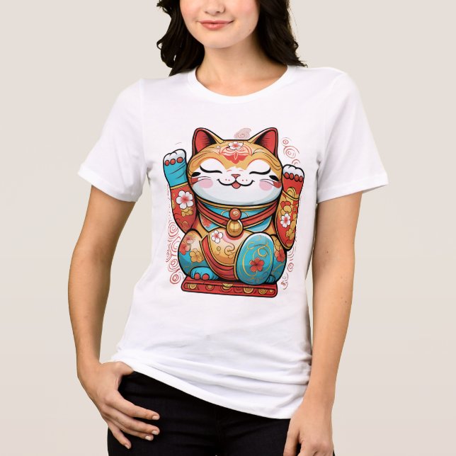  T-Shirt Japanese Lucky Cat (Maneki-neko) – Symbol Tri-Blend Shirt (Front)