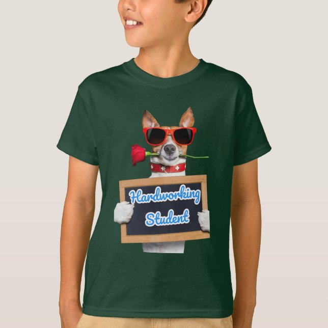 T-Shirt kids darkgreen funny dog patterned (Front)