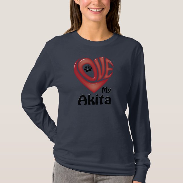 T-Shirt Long-sleeve Women's: Love My Akita (Front)