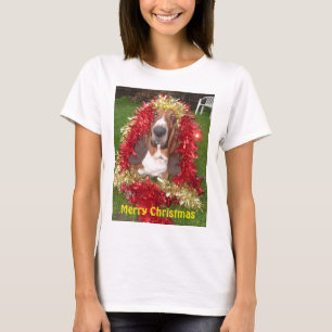T-Shirt Merry Christmas Basset Hound in Garland