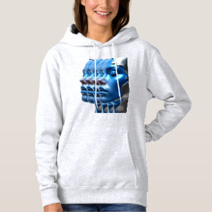 T-Shirt Metallic Blue Multi Face Illusion Art Hood Hoodie