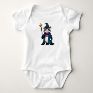 T-Shirt Mini wizard cat with magical staff Baby Bodysuit