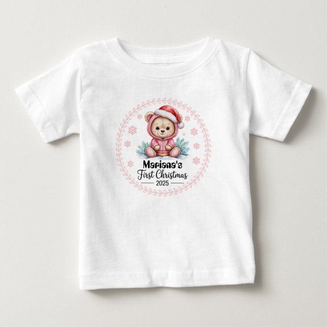 T-Shirt-Personalised Baby's Christmas 2025-Girl Baby T-Shirt (Front)