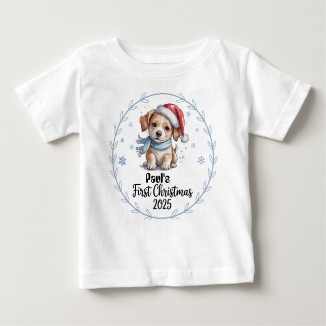 T-Shirt-Personalised Baby's First Xmas 2025-Boy Baby T-Shirt (Front)