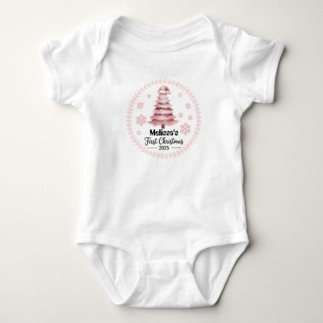 T-Shirt-Personalised Baby's First Xmas 2025-Girl Baby Bodysuit (Front)