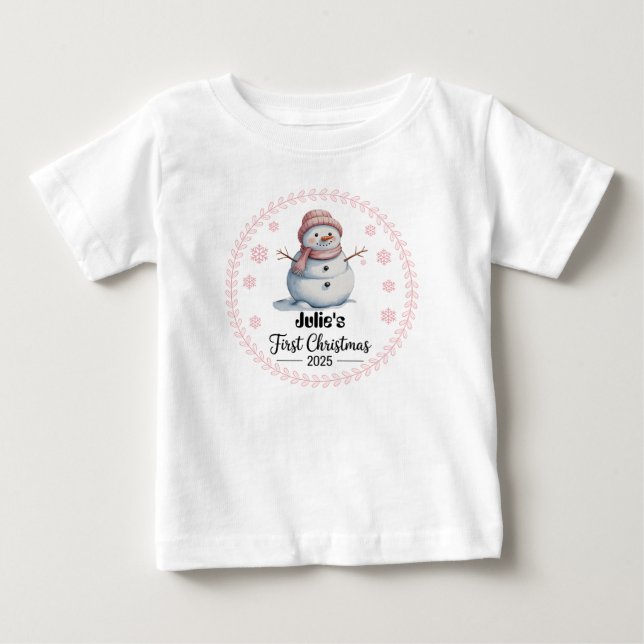 T-Shirt-Personalised Baby's First Xmas 2025-Girl Baby T-Shirt (Front)