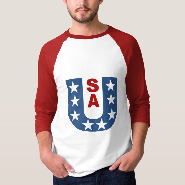 T-shirt raglan blanc rouge  DESIGN  USA  (Front)