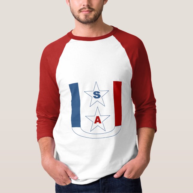 T-shirt raglan blanc rouge DESIGN USA  (Front)