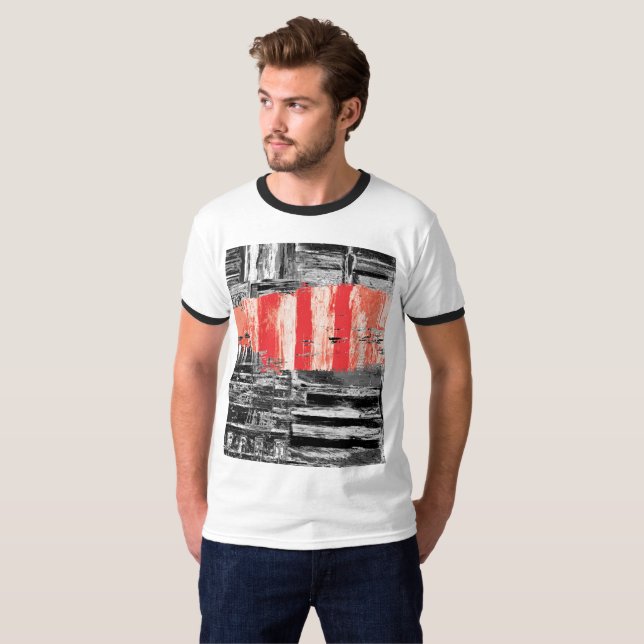 T-Shirt – Red Pulse Abstract Design (Front Full)