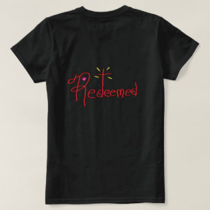 T Shirt ‘Redeemed’ Hand Drawn Text Cross Hearts