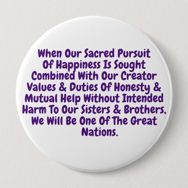 T-Shirt Short Reminder To Live Our Sacred Values 10 Cm Round Badge (Front)