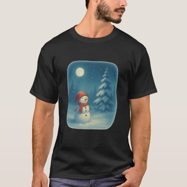 T-Shirt Snowman Under the Moon (Front)