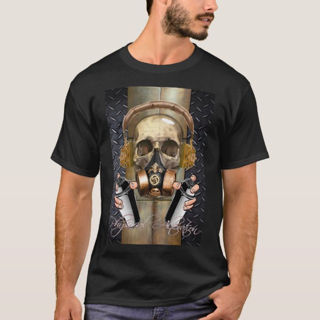 T-Shirt steampunk, graffiti skull (Front)