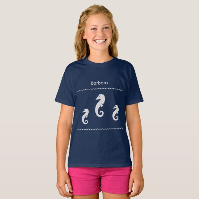 T-shirt - Three Sea Horses with Name Light on Dark (Front Full)