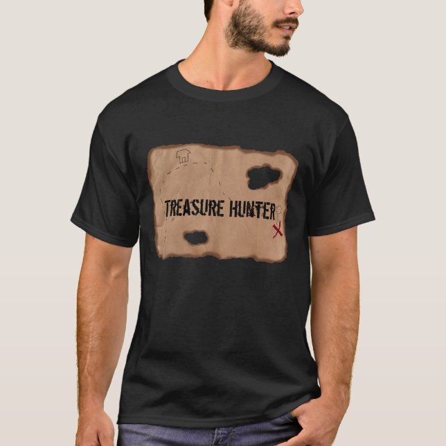 T-Shirt: Treasure Hunter (Treasure Map). Black T-Shirt (Front)