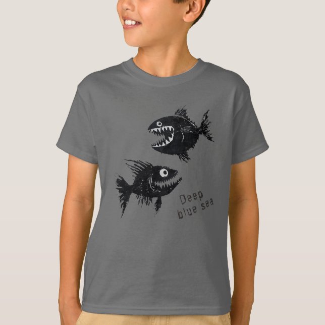 T-shirt Two scary fish, tattoo style, personalized (Front)