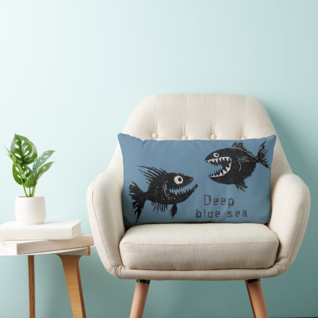 T-shirt Two scary fish, tattoo style, personalized Lumbar Cushion (Chair)