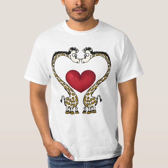 T Shirt-Valentine's Giraffe-Men,boy,lady,girl Top (Front)