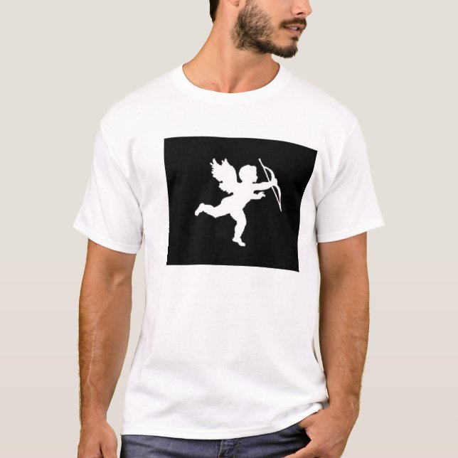 T-Shirt White Cupid On Black (Front)