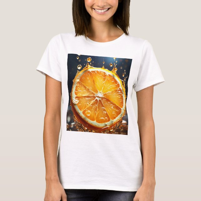 T-shirt with a print of bright orange slices. (Front)