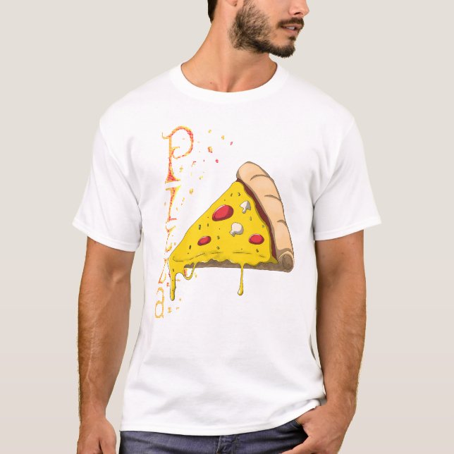 T-shirt with artistic print of Specter Pizza.  (Front)