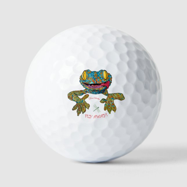T shirt with cartoon lizard golf balls (Front)