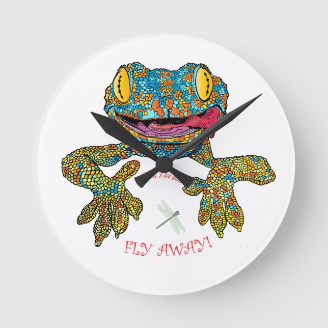 T shirt with cartoon lizard round clock (Front)