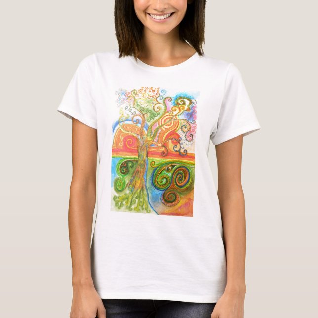 T-shirt with Colourful Psychedelic Swirly Tree (Front)
